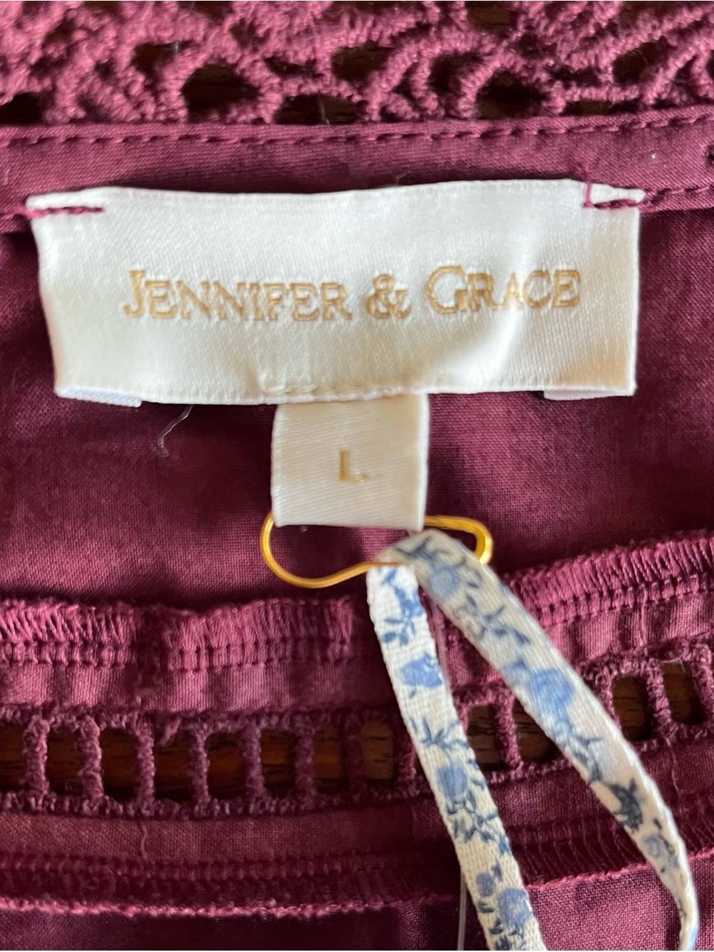 Jennifer & Grace Burgundy New Maroon Cross Stitch Embroidery Top L (Sezane - Picture 5 of 6